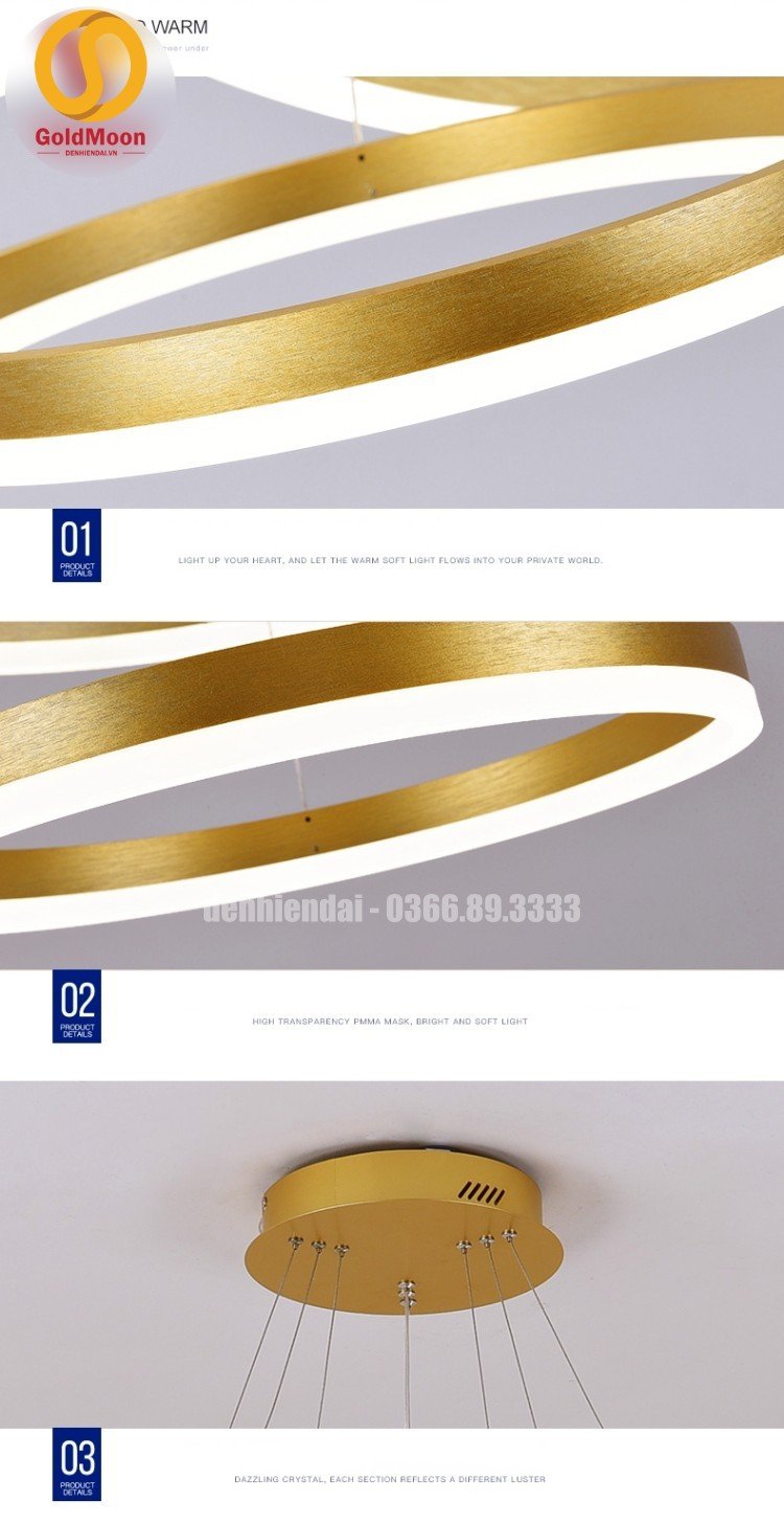 Đ&egrave;n thả 3 v&ograve;ng led, kiểu thi&ecirc;n h&agrave; 33042