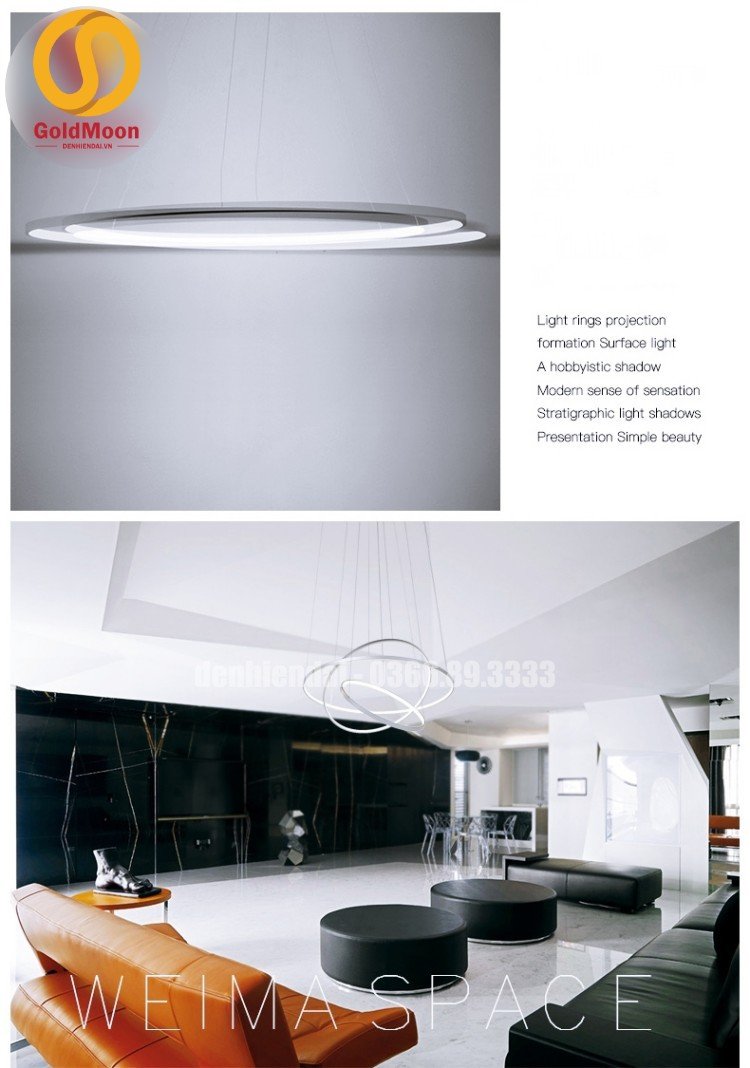 Đ&egrave;n thả 3 v&ograve;ng led, kiểu thi&ecirc;n h&agrave; 3307