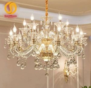 Đèn chùm pha lê nến huyền bí nổi bật không gian phòng khách Den chum tan co dien phap 8865t15 p771