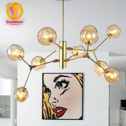 Đ&egrave;n thả, đ&egrave;n ch&ugrave;m ph&ograve;ng kh&aacute;ch hiện đại, đ&egrave;n thả b&agrave;n ăn 9 b&oacute;ng khung v&agrave;ng 22052