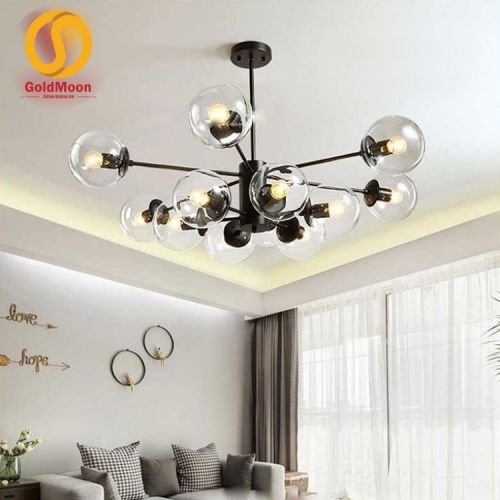 Đ&egrave;n thả, đ&egrave;n ch&ugrave;m ph&ograve;ng kh&aacute;ch hiện đại, h&igrave;nh bong b&oacute;ng 12 b&oacute;ng khung đen 22055