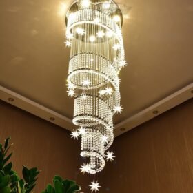 Đèn thả thông tầng pha lê 3972 Den tha thong tang den tha cau thang den sanh khach san nha hang 3972 01